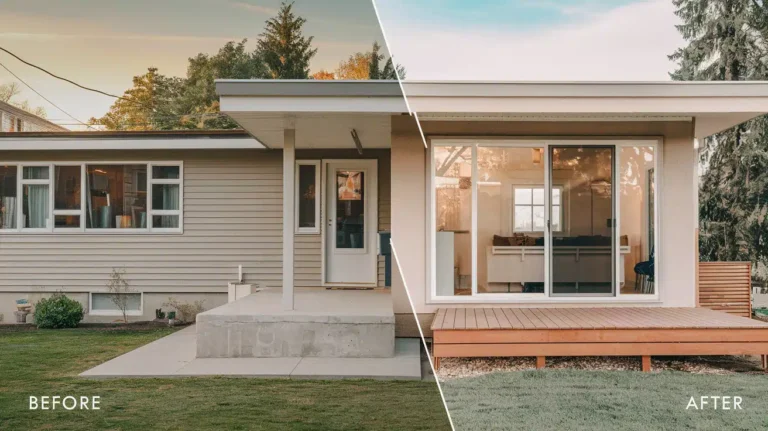 before and after 1960s ranch house exterior remodel